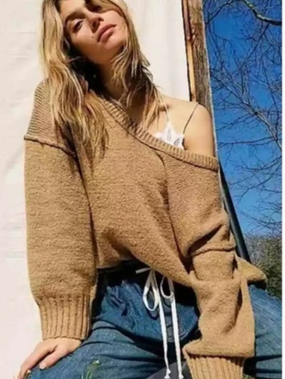AWESOME! FREE PEOPLE CAMEL*BROOKSIDE* OVERSIZED SWEATER-L - Picture 2 of 9